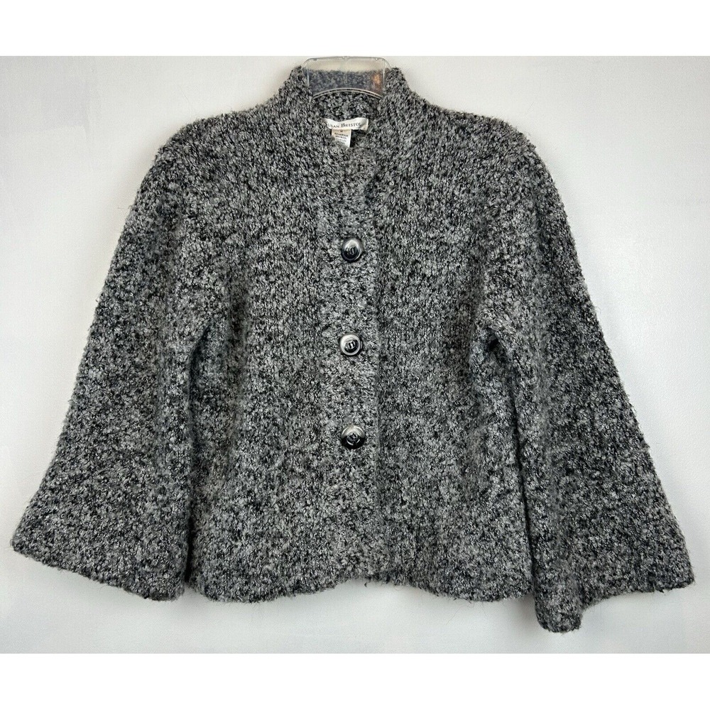 Vtg Susan Bristol Cardigan Sweater Women Small Gray Button Down Bell Sleeve Read